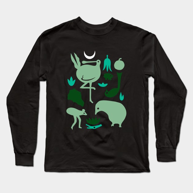 Animals in the Night - green Long Sleeve T-Shirt by Lucie Vde Drawing